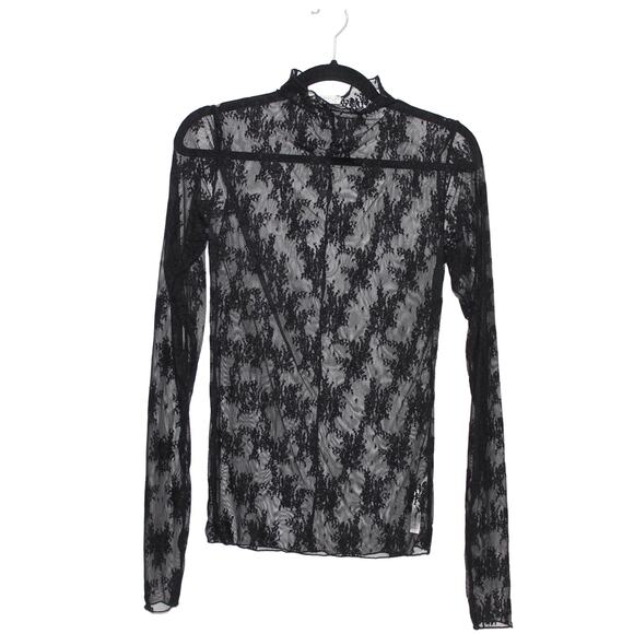 Free People Long Sleeve Black Lace Layering Top Size Large - Picture 1 of 2